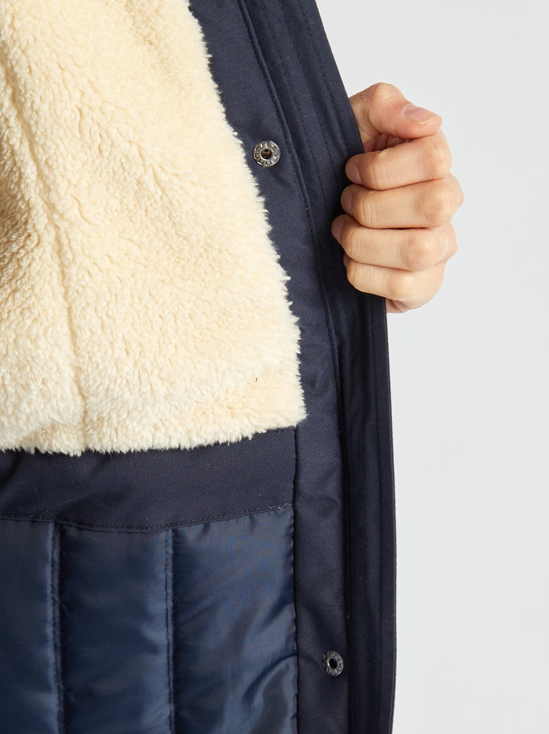 Parka à capuche doublé effet moutonné Marine - Kiabi