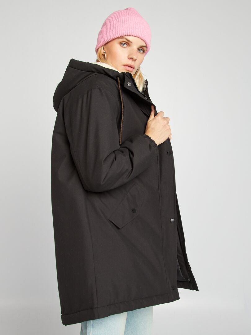 Parka à capuche doublé sherpa noir - Kiabi