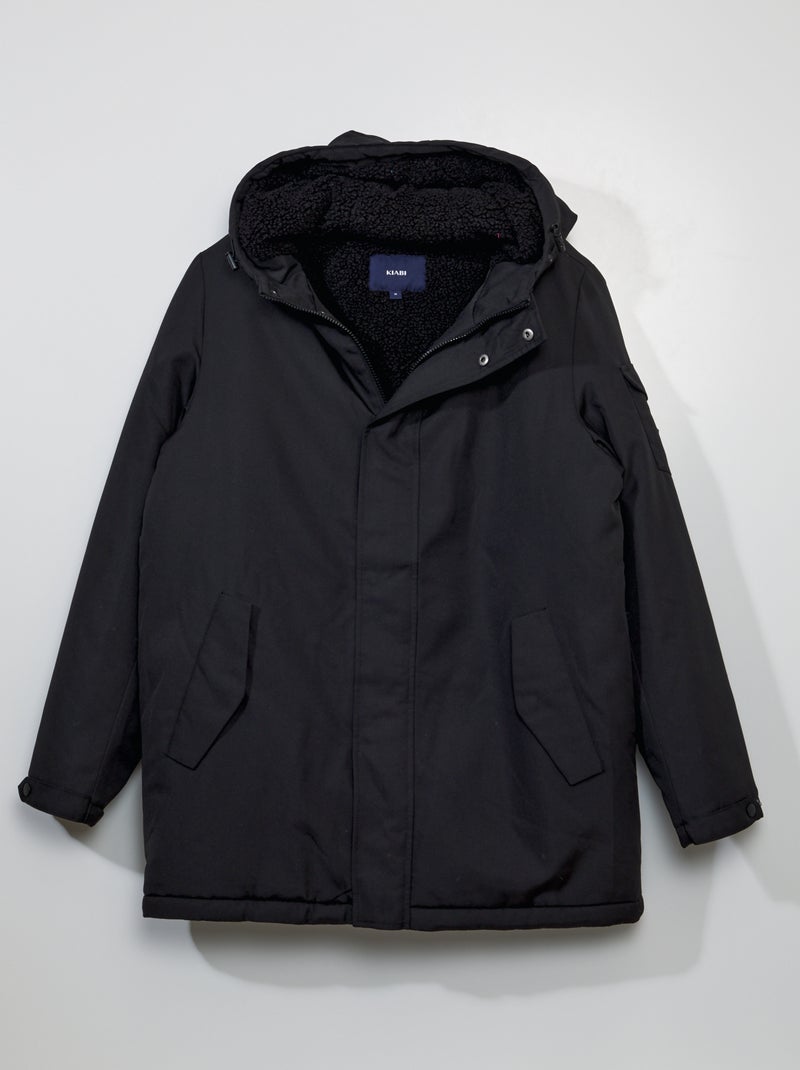 Parka à capuche doublée effet moutonné noir - Kiabi