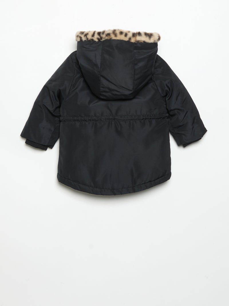 Parka à capuche doublée en fausse fourrure Noir - Kiabi
