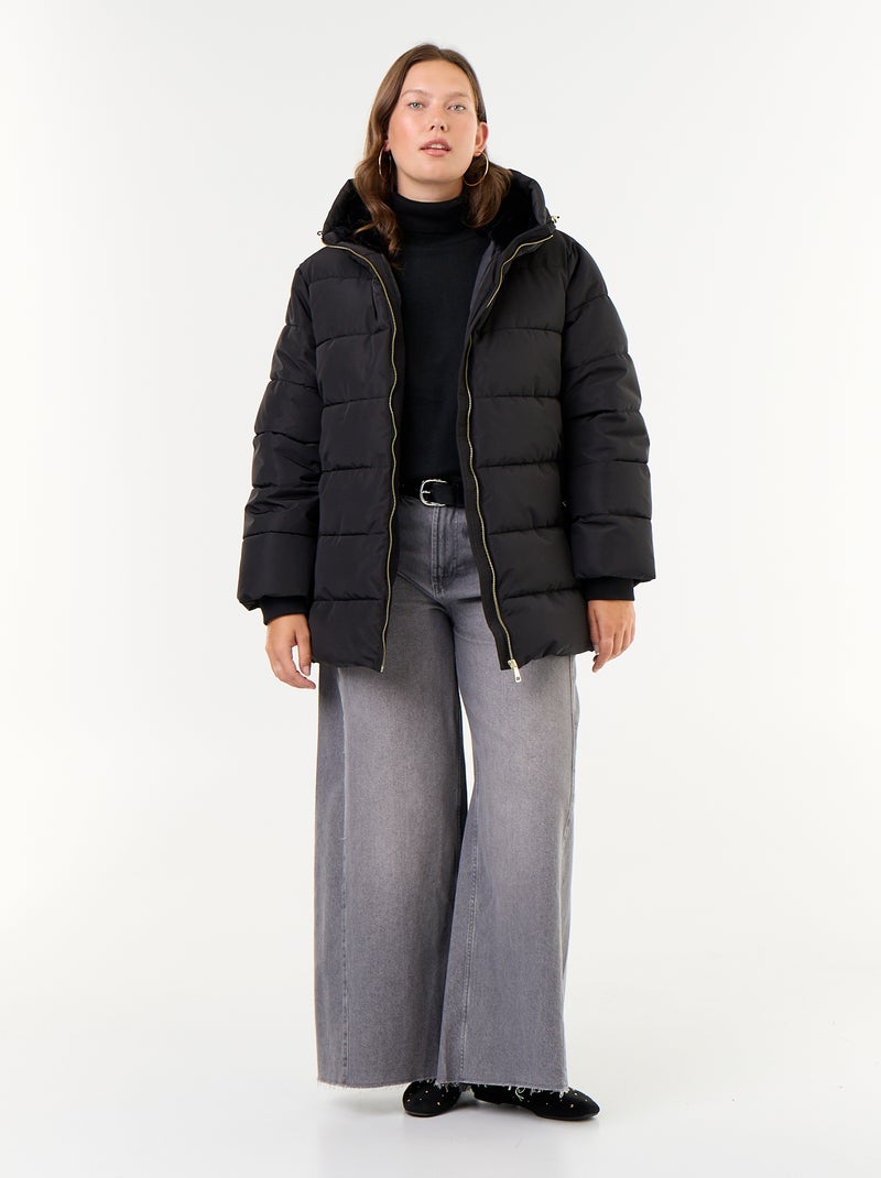 Parka à capuche doublée en fausse fourrure Noir - Kiabi