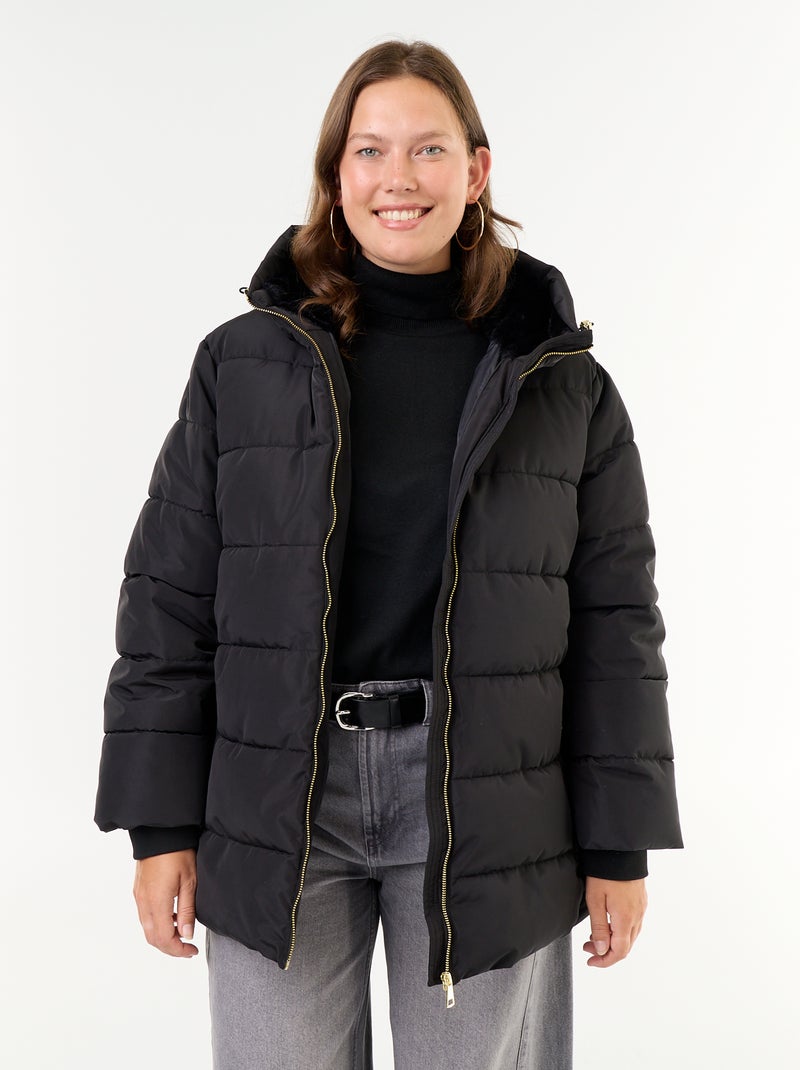 Parka à capuche doublée en fausse fourrure Noir - Kiabi