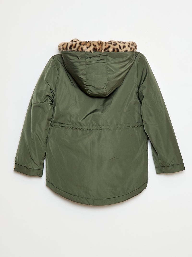 Parka à capuche doublée en fausse fourrure Vert Fille