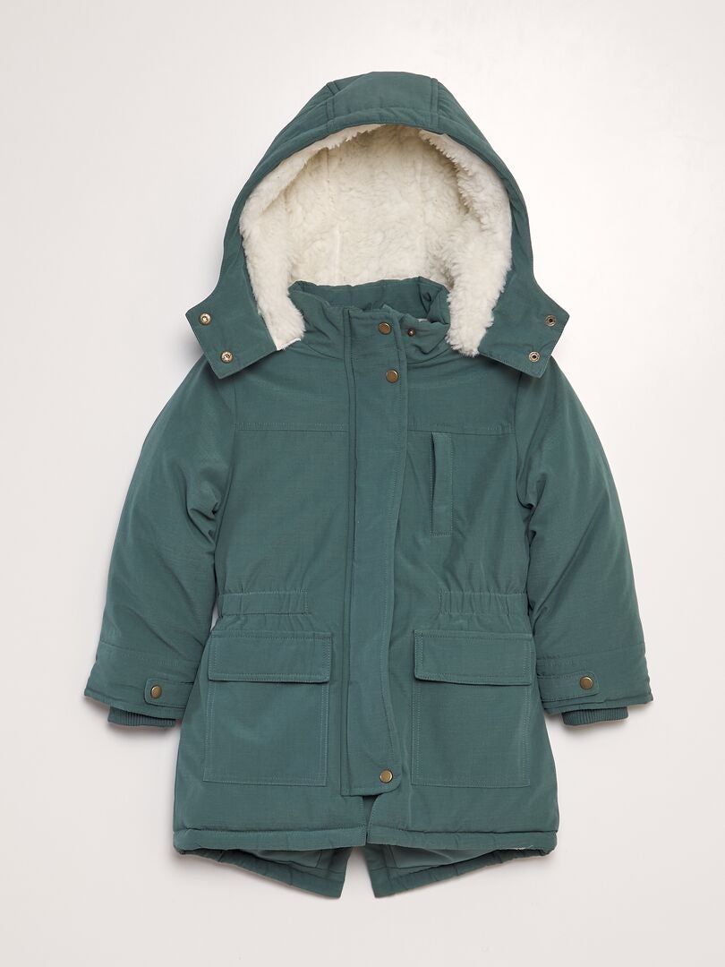 Parka à capuche effet moutonné Vert - Kiabi