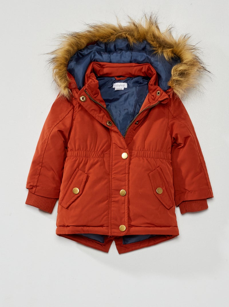 Parka à capuche fourrée Orange - Kiabi