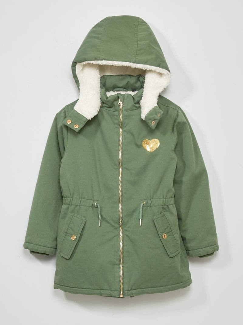 Parka à capuche intérieur effet moutonné Kaki - Kiabi