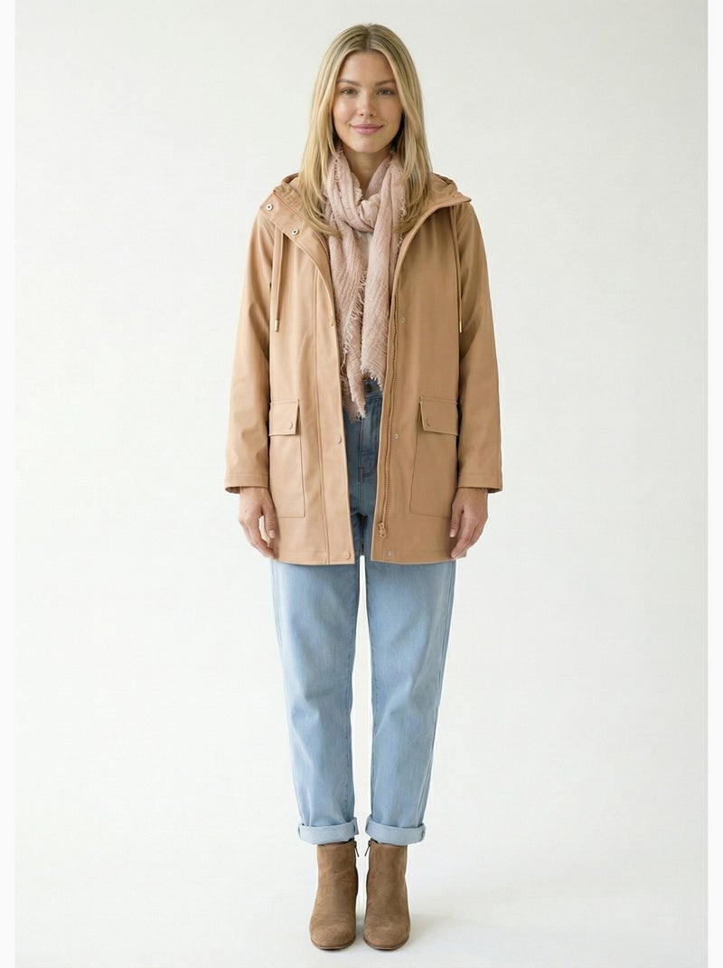 Parka à capuche zippée pressionnée déperlante - Afibel Camel - Kiabi