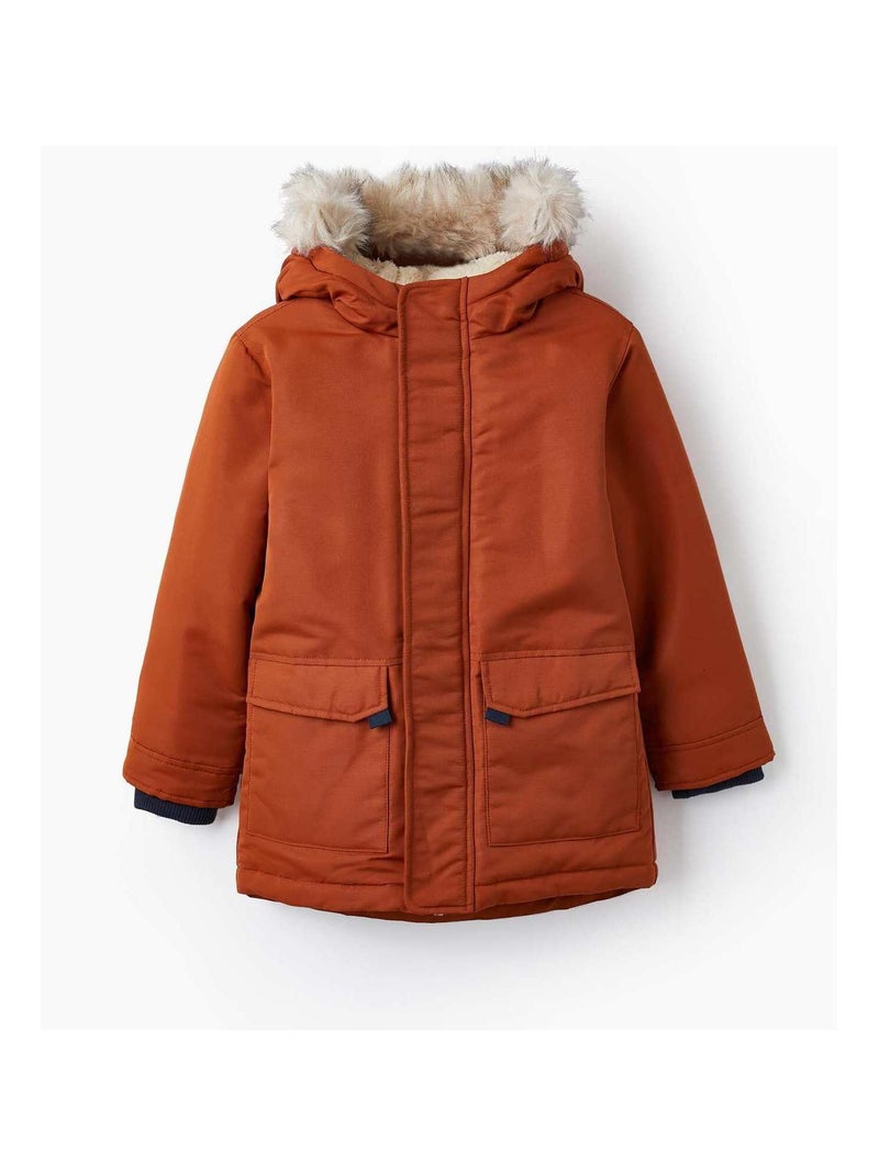Parka avec Capuche en Fourrure pour Garçon   ACE CLUBS Orange clémentine - Kiabi