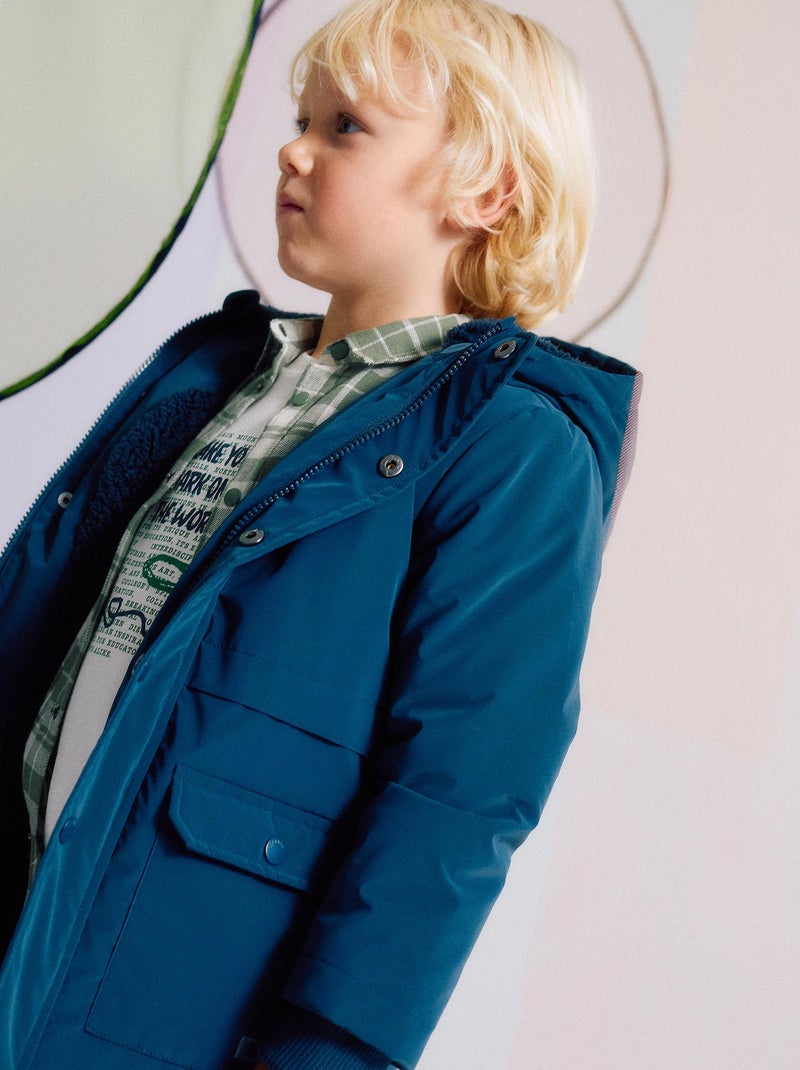Parka Caoutchoutée avec Capuche et Doublure en Sherpa Bleu foncé - Kiabi