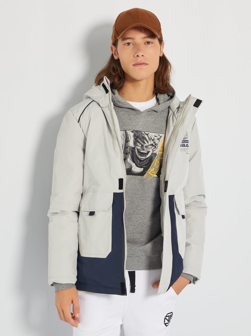 Parka chaude à capuche gris clair/marine - Kiabi