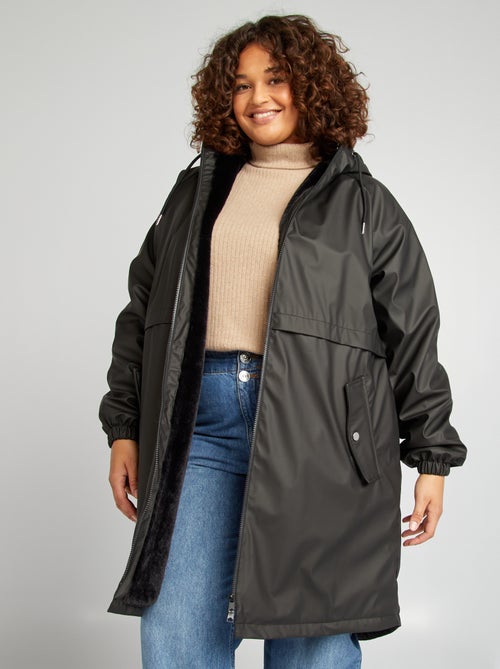 Parka cirée doublée fausse fourrure corps et capuche - Kiabi