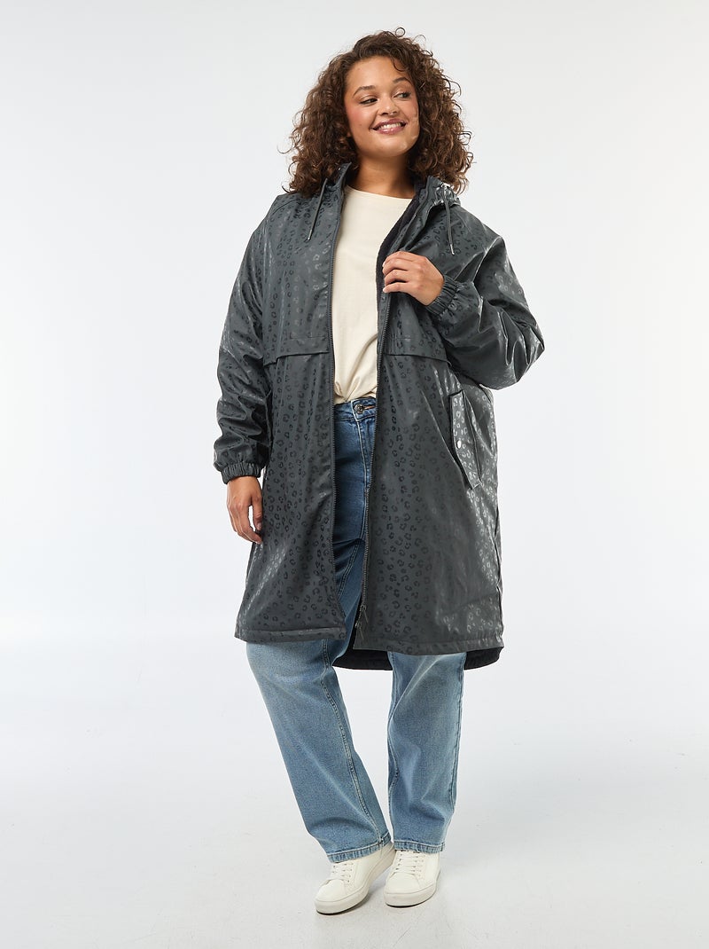 Parka de pluie à capuche avec doublure en fausse fourrure Gris - Kiabi