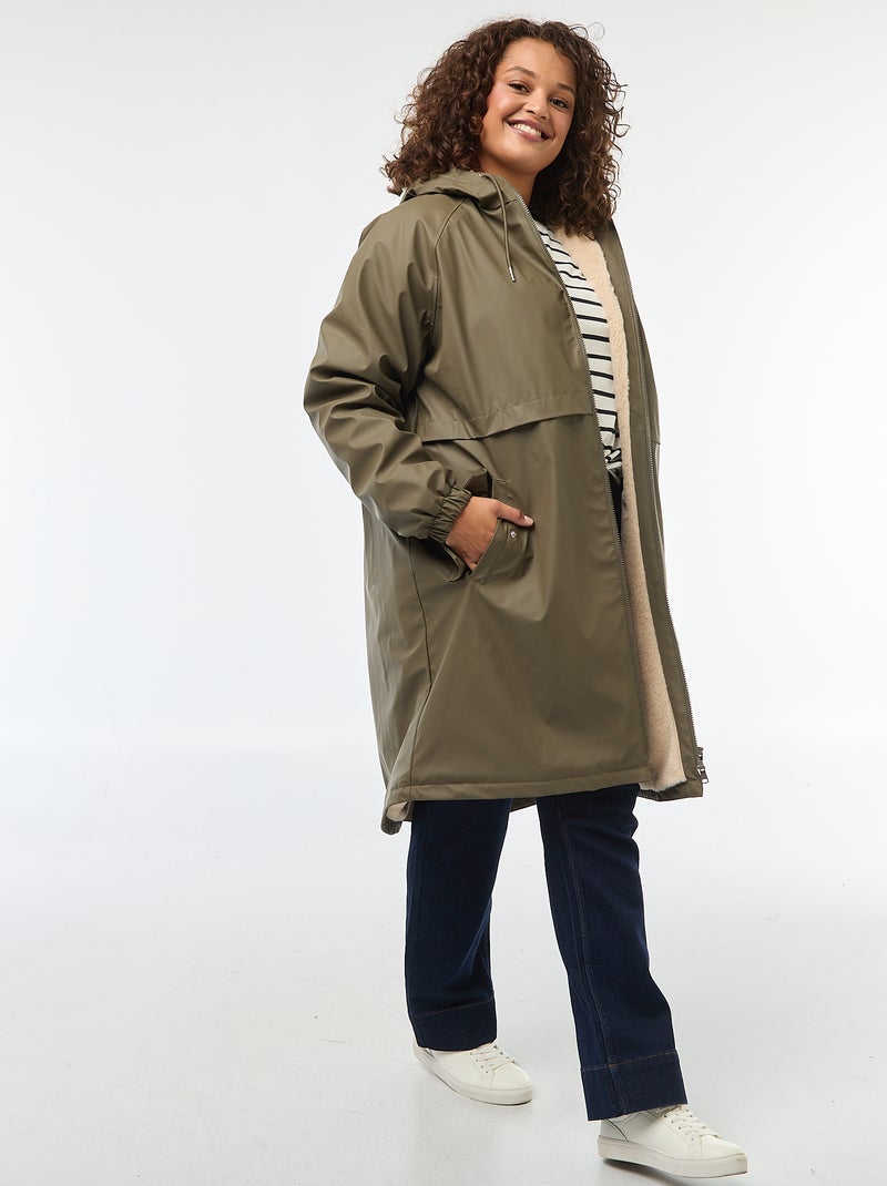 Parka de pluie à capuche avec doublure en fausse fourrure Kaki - Kiabi