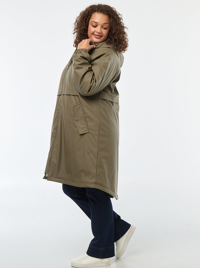 Parka de pluie à capuche avec doublure en fausse fourrure Kaki - Kiabi