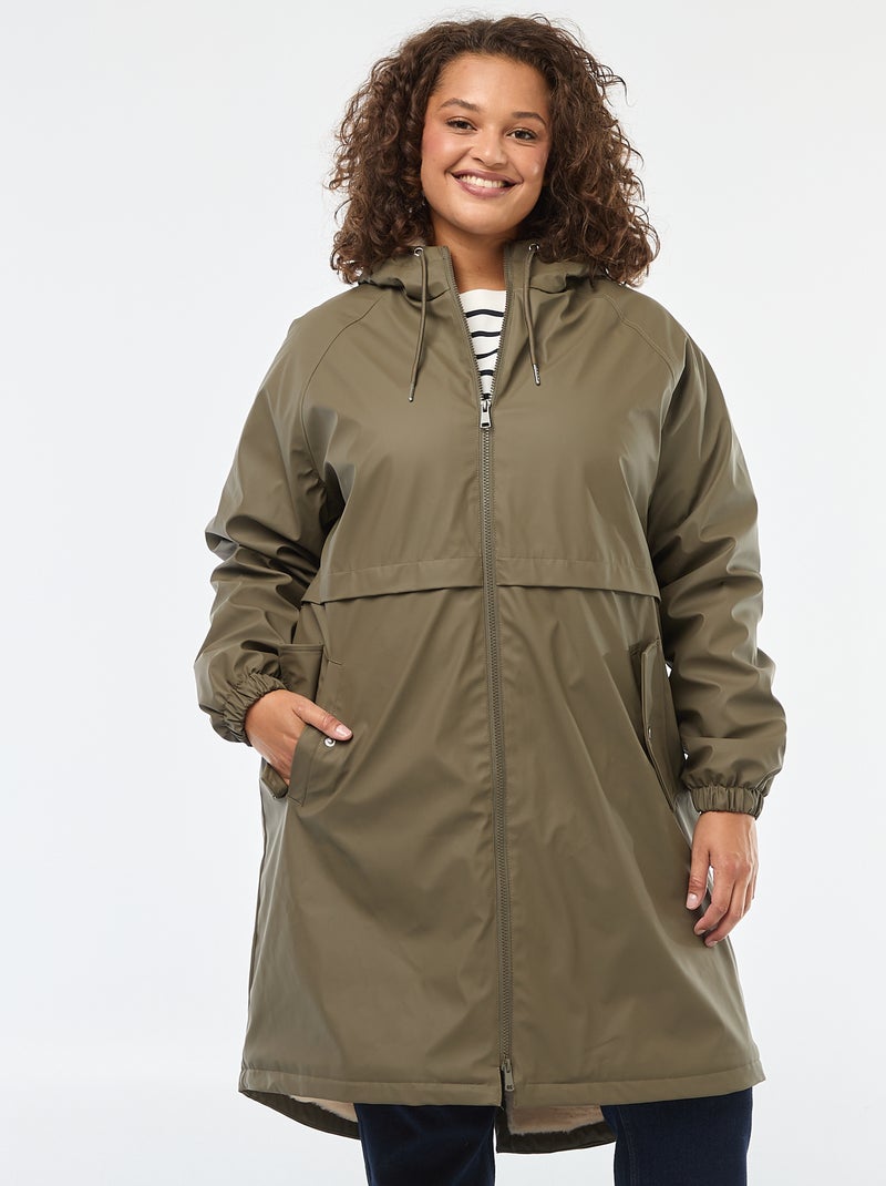 Parka de pluie à capuche avec doublure en fausse fourrure Kaki - Kiabi