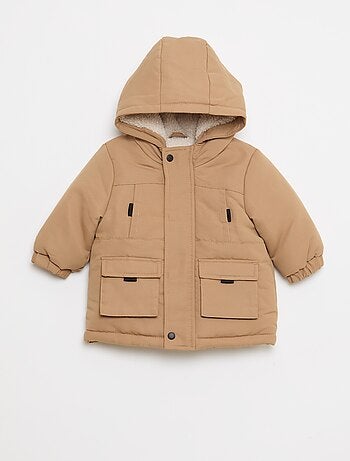 Parka déperlante à capuche avec doublure effet moutonné