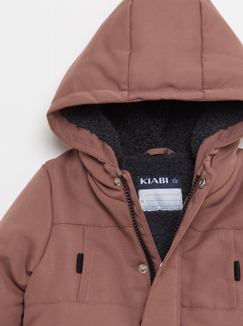 Parka déperlante à capuche avec doublure effet moutonné Marron - Kiabi