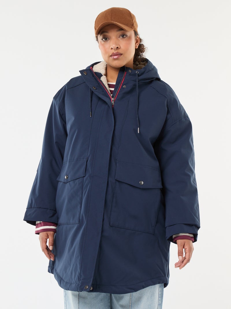 Parka déperlante à capuche moutonnée Bleu marine - Kiabi