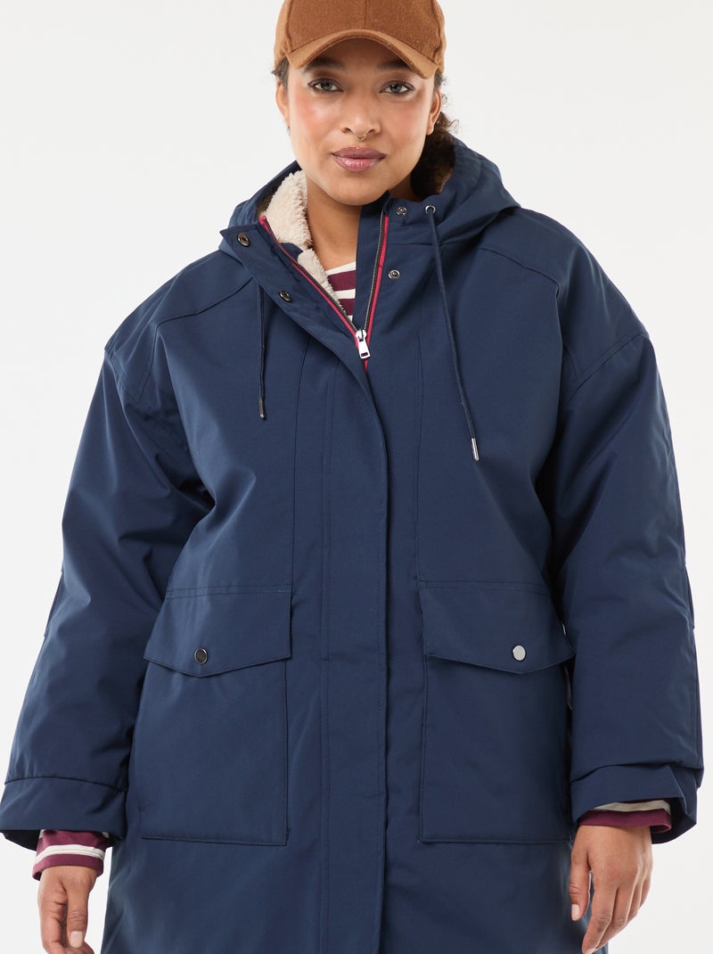 Parka déperlante à capuche moutonnée Bleu marine - Kiabi
