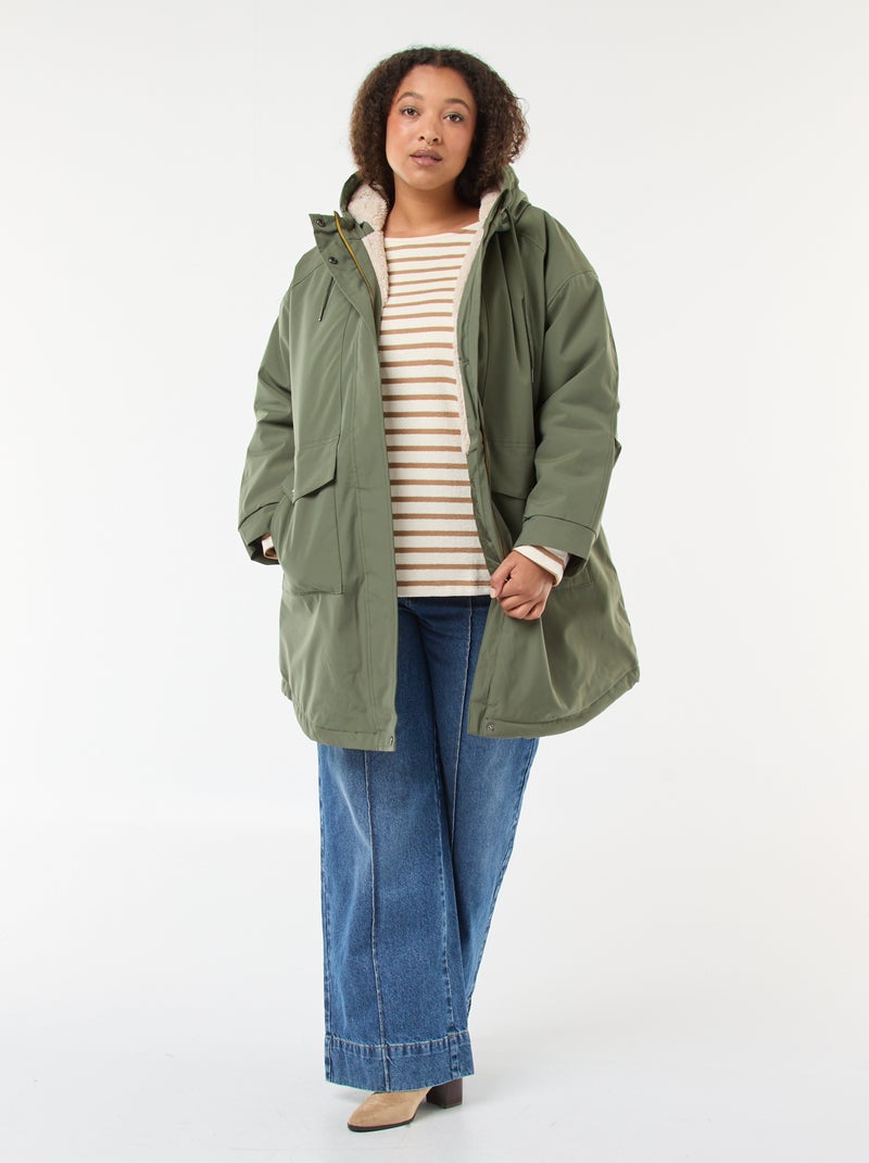 Parka déperlante à capuche moutonnée Kaki - Kiabi