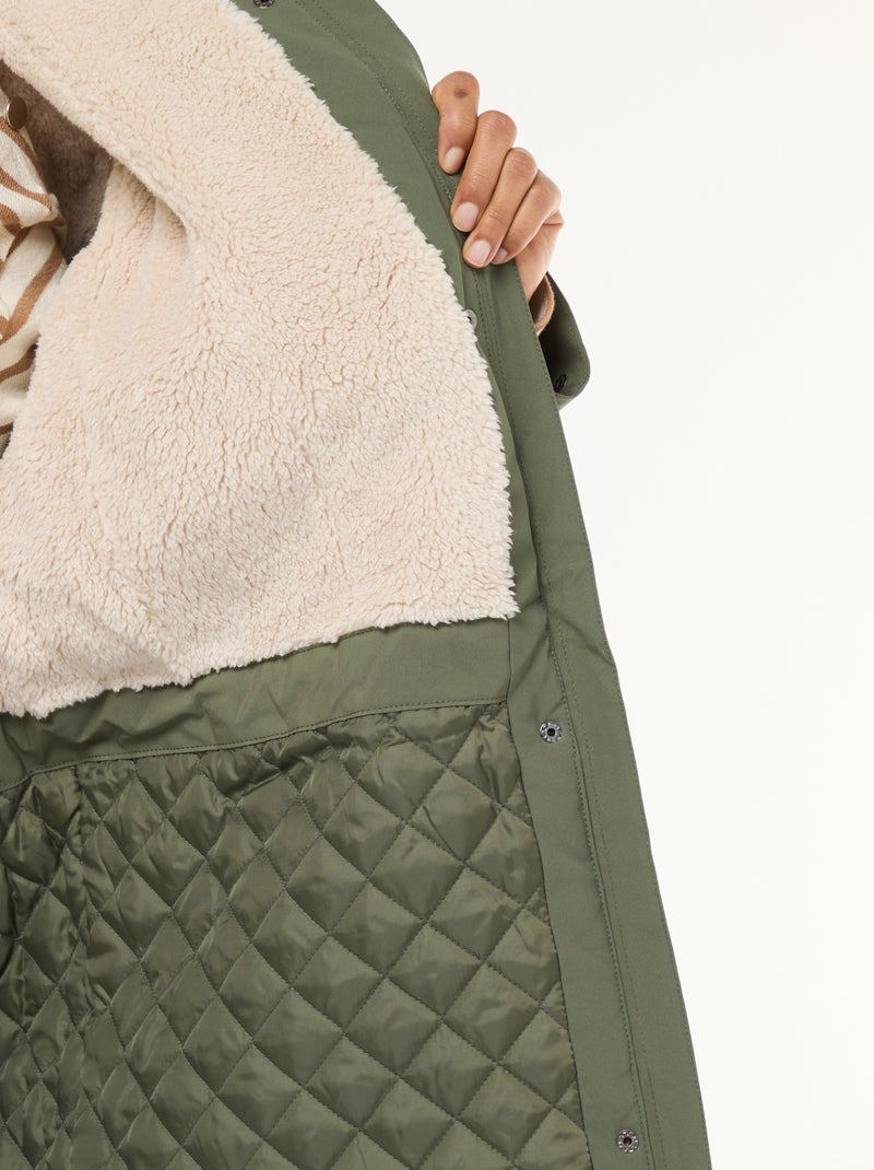 Parka déperlante à capuche moutonnée Kaki - Kiabi