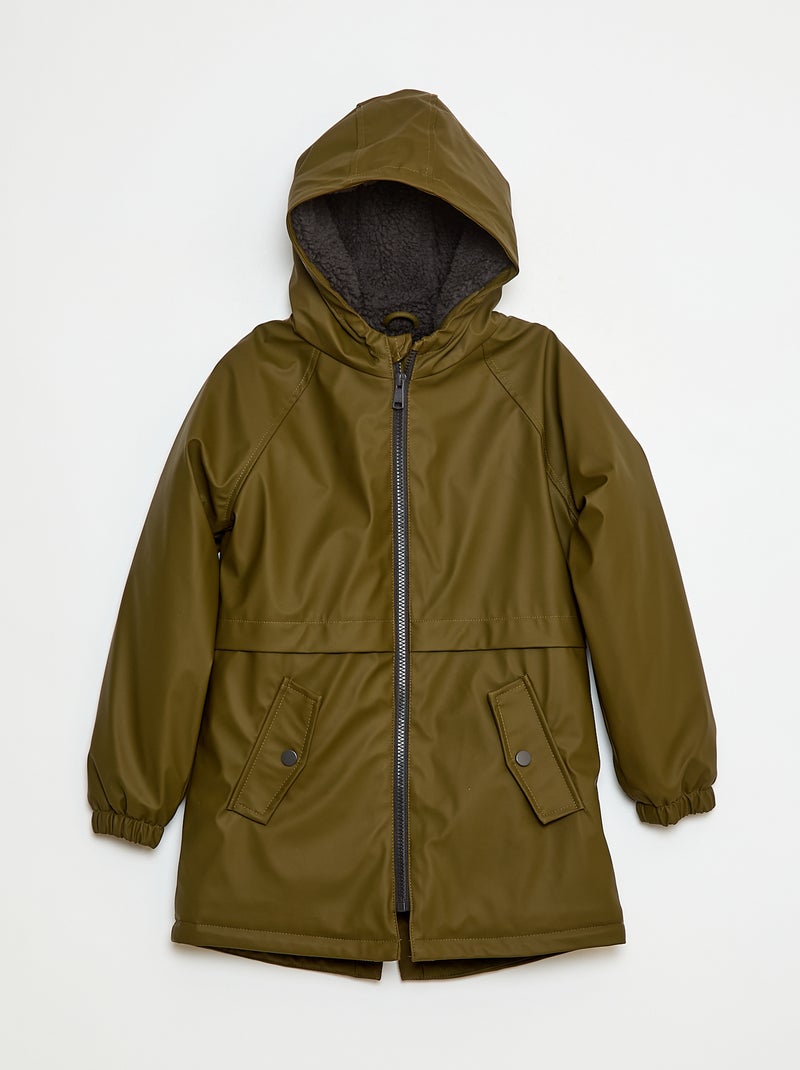 Parka déperlante à capuche moutonnée Kaki - Kiabi