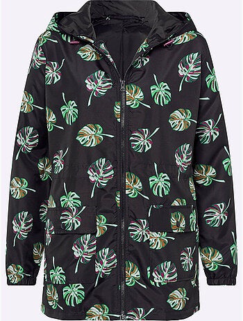 Parka déperlante avec capuche à motifs floraux et manches longues - taille standard - moda vilona