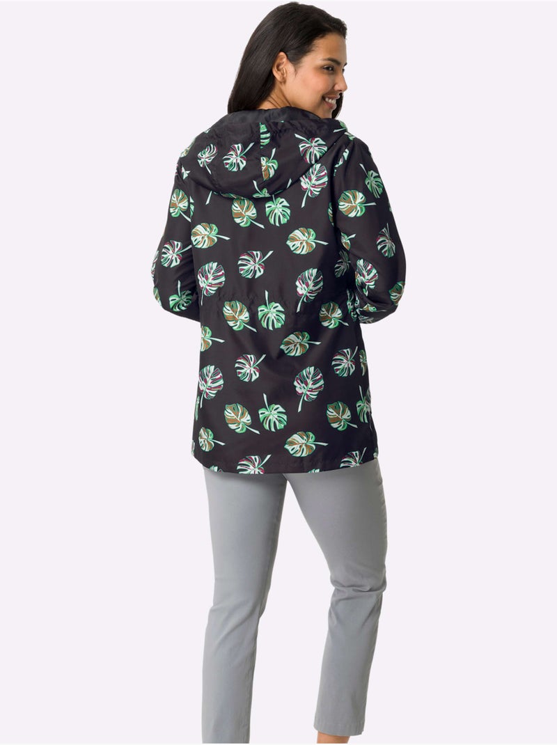 Parka déperlante avec capuche à motifs floraux et manches longues - taille standard - moda vilona Noir - Kiabi