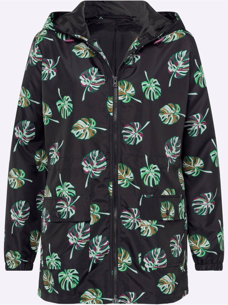 Parka déperlante avec capuche à motifs floraux et manches longues - taille standard - moda vilona Noir - Kiabi