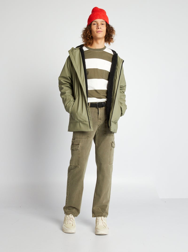 Parka déperlante avec rembourrage effet moutonné Kaki - Kiabi