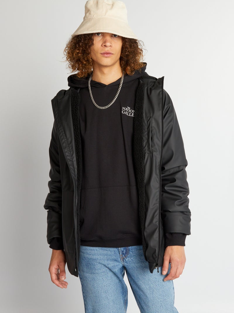 Parka déperlante avec rembourrage effet moutonné noir - Kiabi