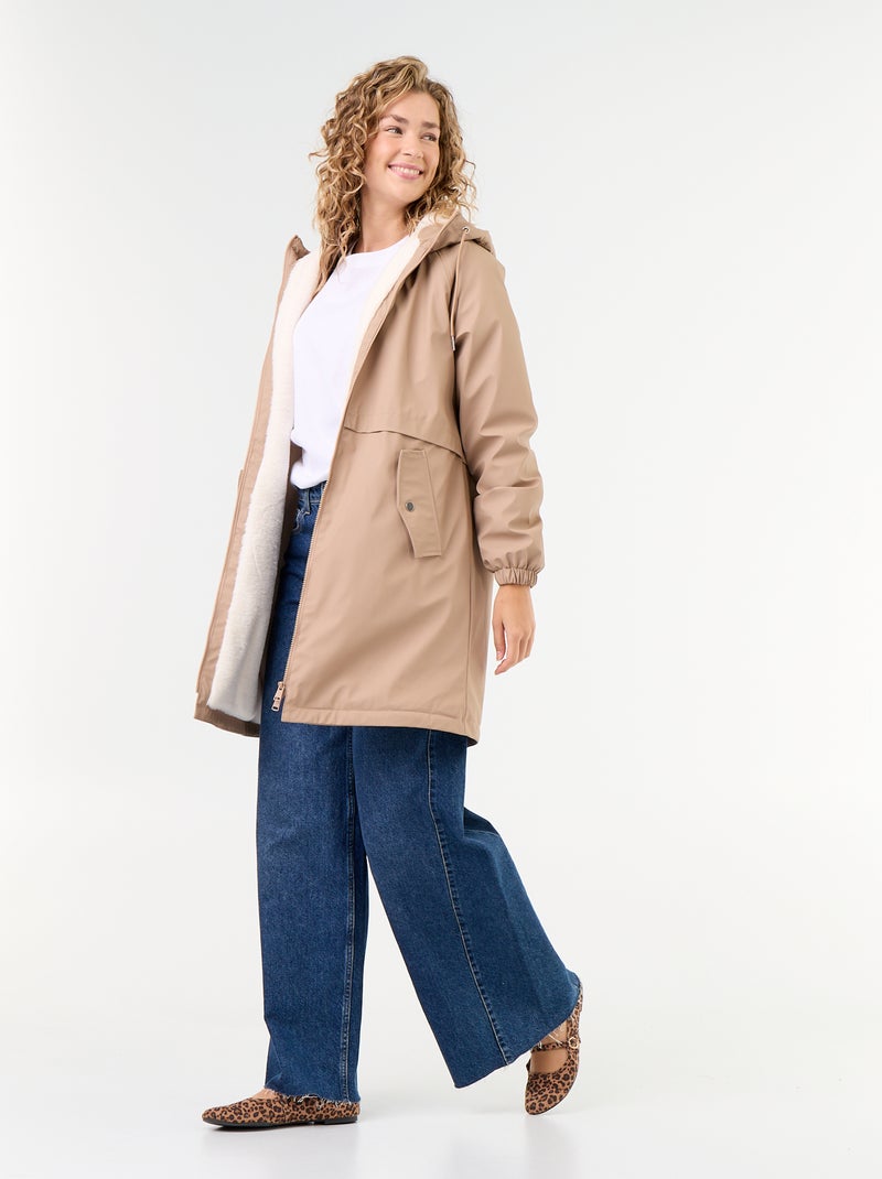Parka droite doublée en fausse fourrure Marron - Kiabi
