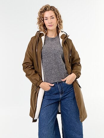 Parka droite doublée en fausse fourrure