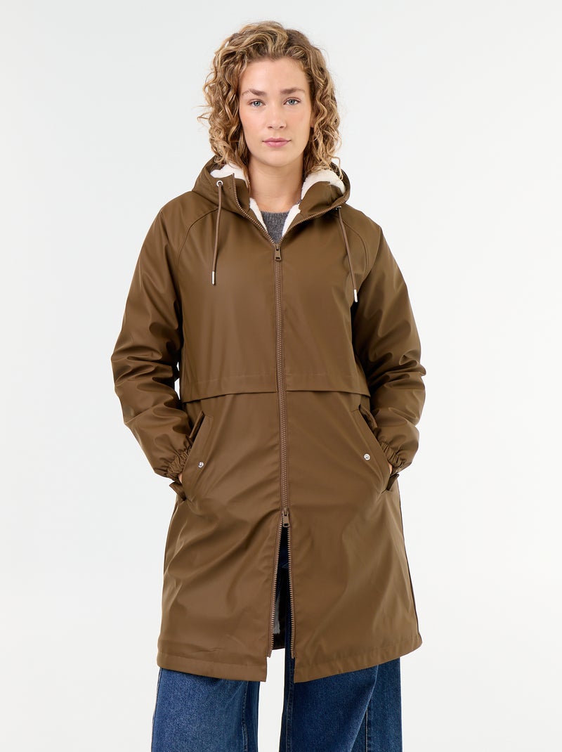 Parka droite doublée en fausse fourrure Marron - Kiabi