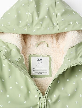 Parka en caoutchouc à capuche avec doublure en sherpa