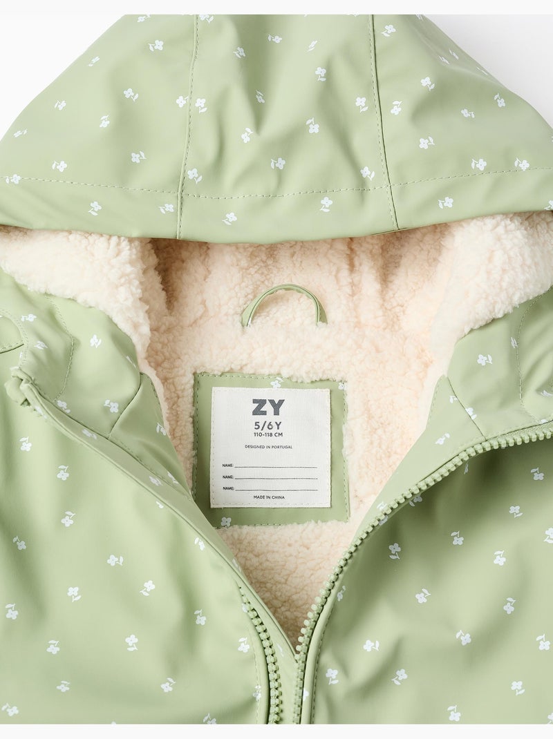 Parka en caoutchouc à capuche avec doublure en sherpa Vert clair - Kiabi