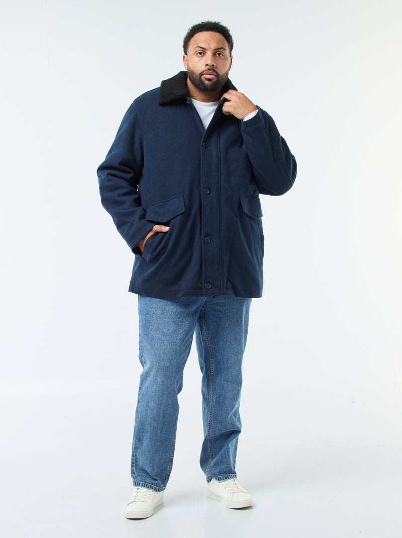 Parka en lainage avec col effet moutonné Bleu marine - Kiabi