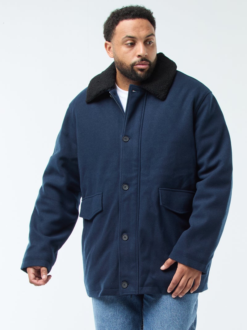 Parka en lainage avec col effet moutonné Bleu marine - Kiabi