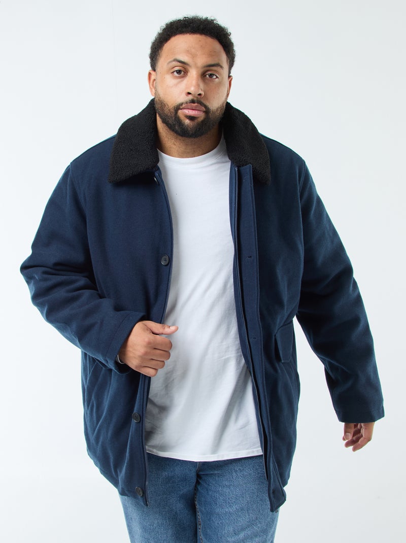 Parka en lainage avec col effet moutonné Bleu marine - Kiabi