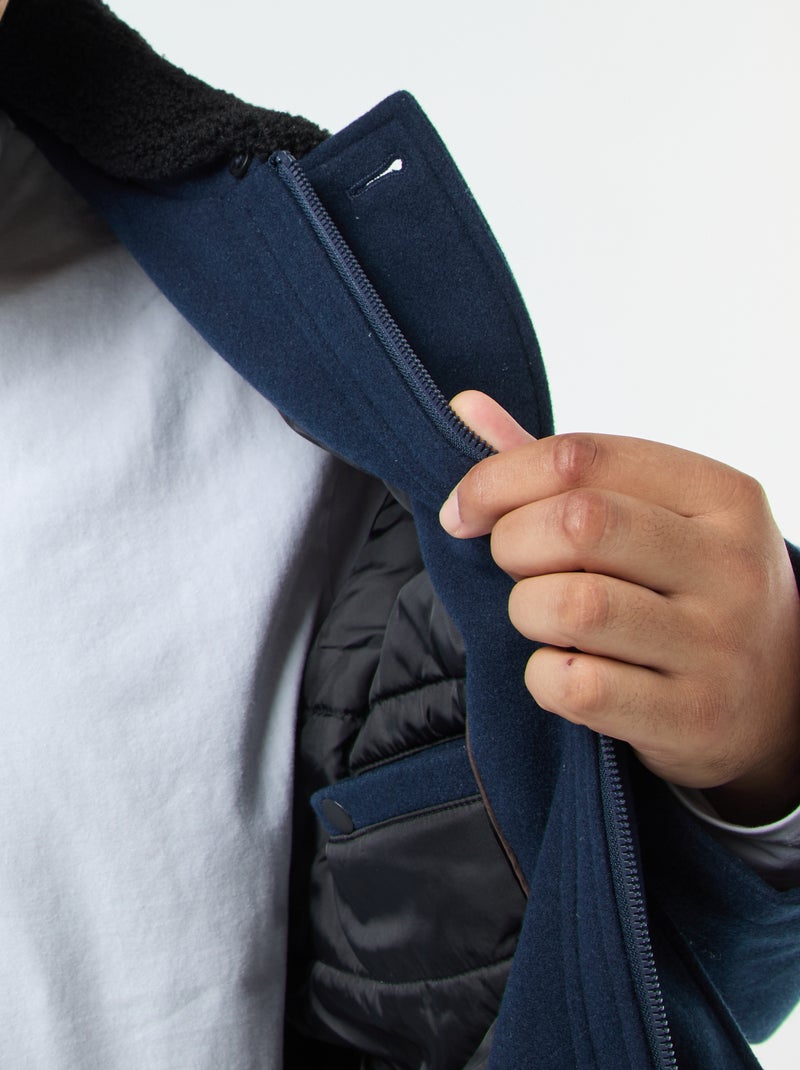 Parka en lainage avec col effet moutonné Bleu marine - Kiabi