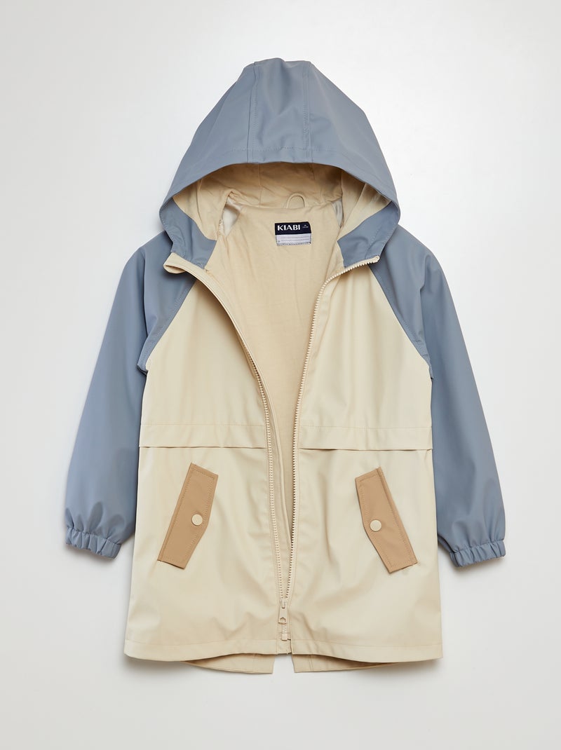 Parka en toile cirée avec capuche Bleu/beige - Kiabi