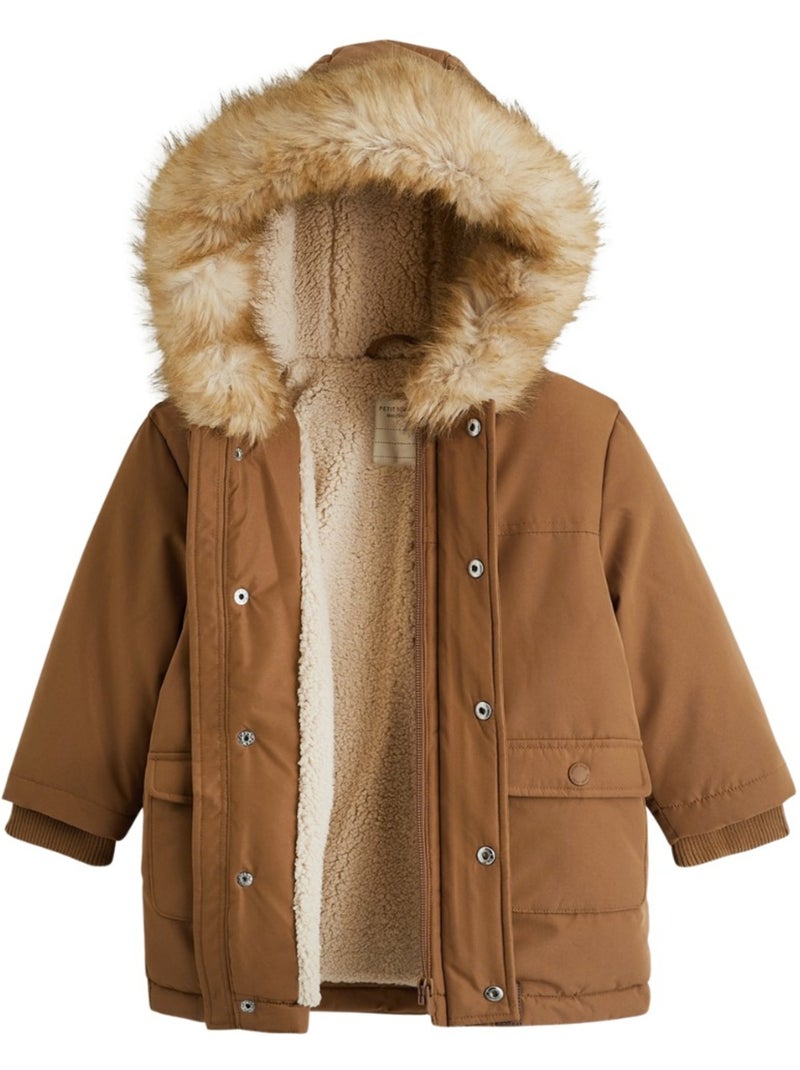 Parka enfant imperméable doublé sherpa avec capuche matis Marron - Kiabi