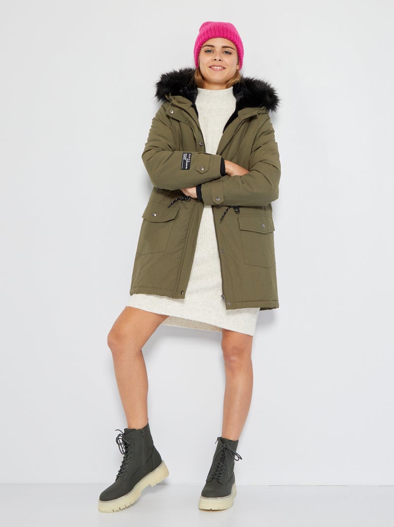 Parka fourrée à capuche kaki - Kiabi