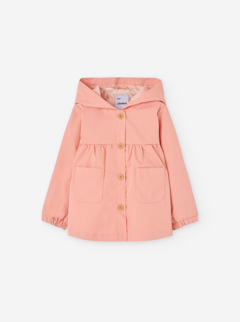 Parka Froncée avec Capuche Corail/Turquoise/Crème - Kiabi