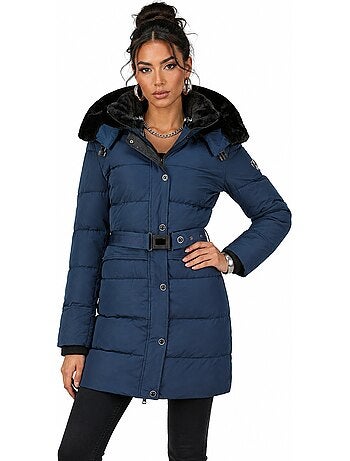 Parka longue à capuche amovible fausse fourrure bettineak – canadian peak