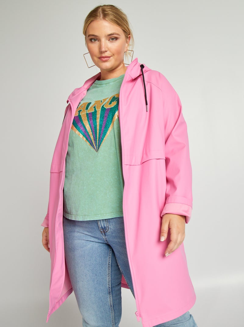 Parka longue à capuche déperlante Rose - Kiabi