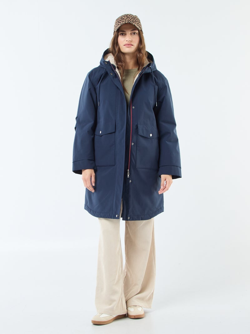 Parka longue à capuche doublure effet moutonné Bleu - Kiabi