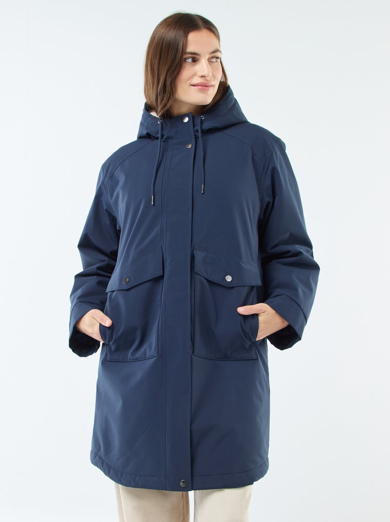 Parka longue à capuche doublure effet moutonné Bleu - Kiabi