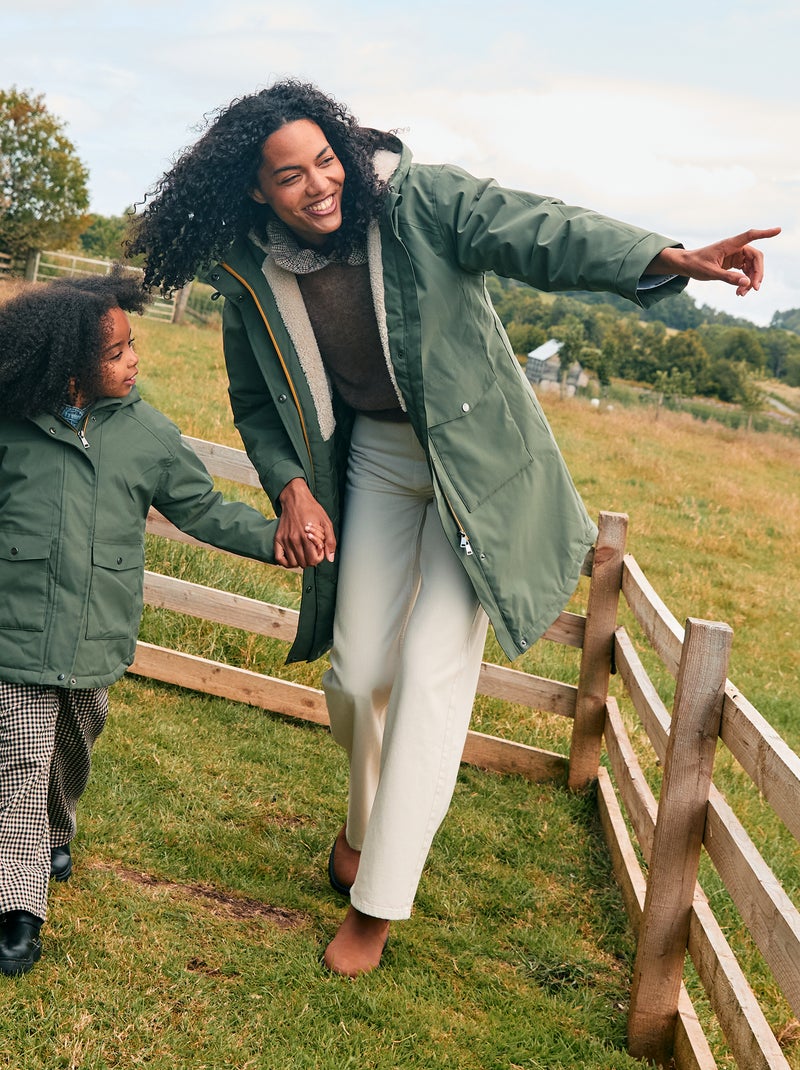 Parka longue à capuche doublure effet moutonné Vert - Kiabi