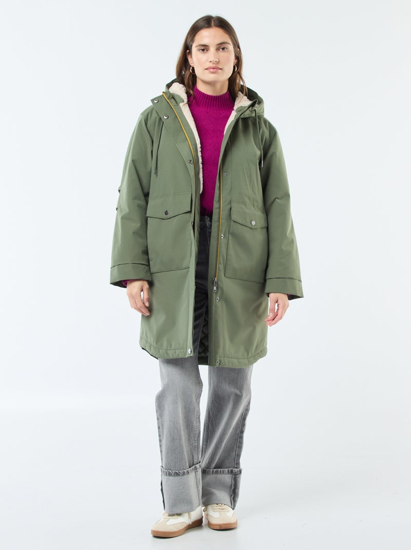 Parka longue à capuche doublure effet moutonné Vert - Kiabi